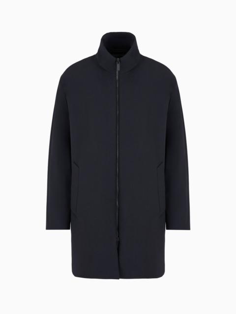 Long technical wool pea coat