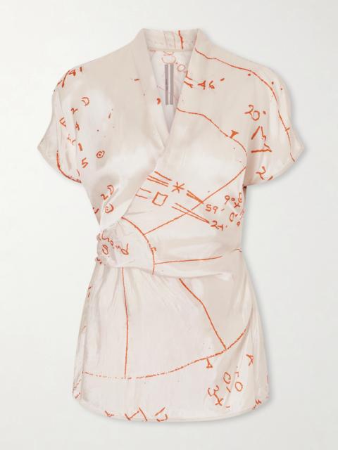 Rick Owens Printed Satin-twill Wrap Top