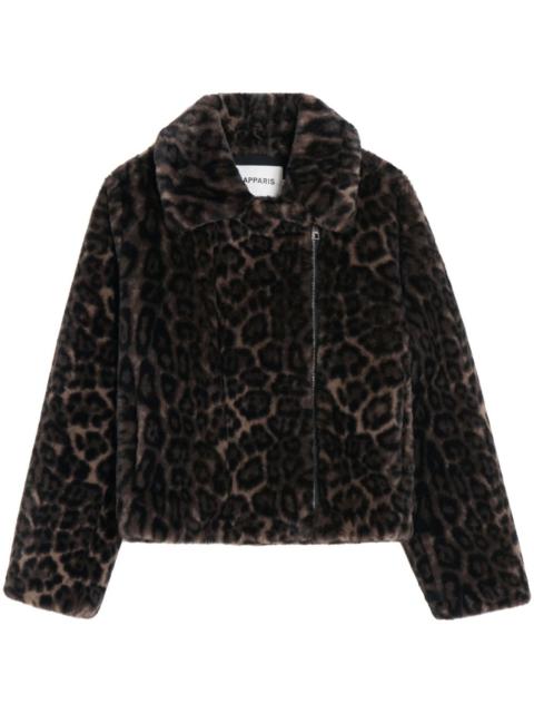 APPARIS leopard-print zippered faux-fur jacket