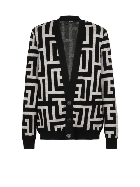 Oversized wool cardigan with maxi Balmain monogram