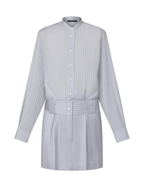 Louis Vuitton Collarless Pinstripe Silk Shirt Dress