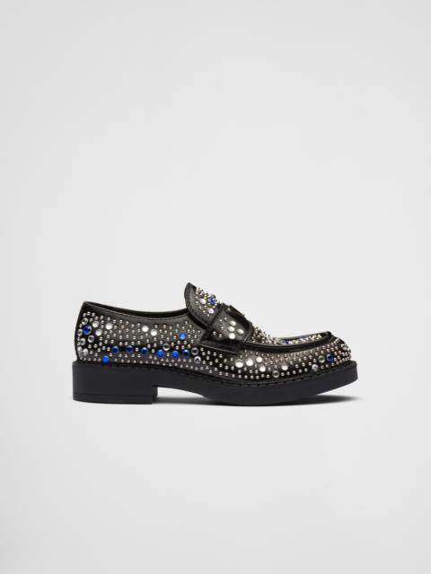 Prada Brushed leather loafers with studs and rhinestones