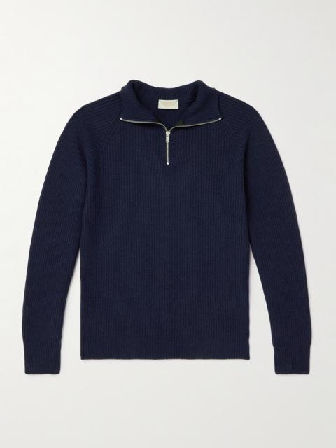 JOHN SMEDLEY Ryker Ribbed Recycled-Cashmere and Wool-Blend Half-Zip Sweater