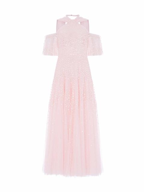 Needle & Thread Scallop Sequin Halter-Neck Ankle Gown
