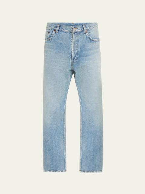 SAINT LAURENT Men's Aged Denim Straight-Leg Jeans