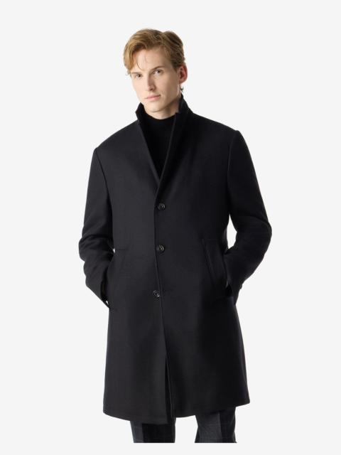 CORNELIANI Black herringbone stretch wool coat