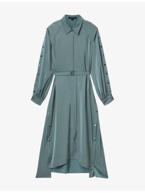 ALLSAINTS Lexi asymmetric-hem belted-waist woven midi dress