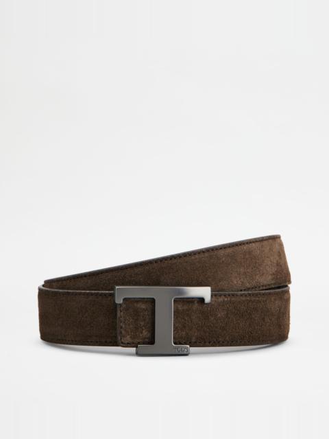 Tod's T TIMELESS REVERSIBLE BELT IN SUEDE - BROWN, BLACK