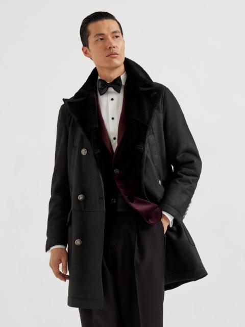 Brunello Cucinelli Suede shearling pea coat