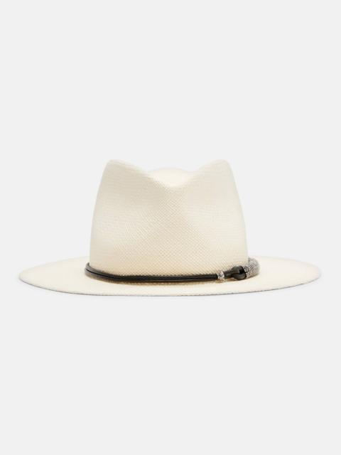Brunello Cucinelli Leather-trimmed straw fedora hat