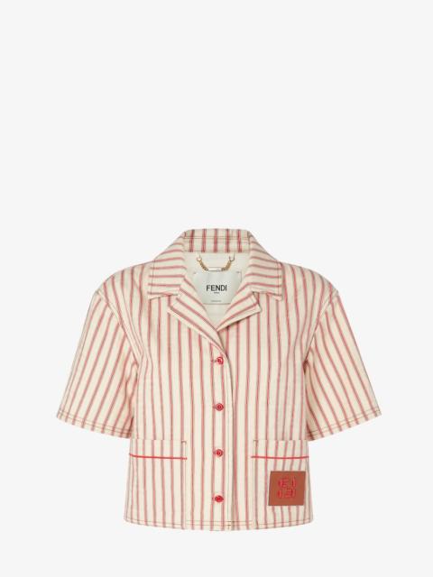 FENDI Shirt Beige FF denim shirt with red stripes