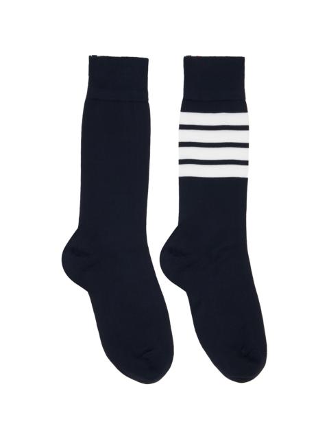 Thom Browne Navy Cotton 4-Bar Mid Calf Socks