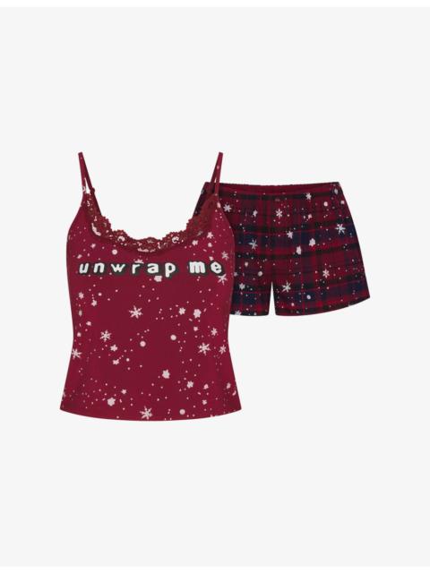 SKIMS Cactus Plant Flea Market x SKIMS Lace Tank and Flannel Short Sleep Set