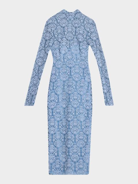 LELA ROSE Chenille Lace Long-Sleeve Midi Dress