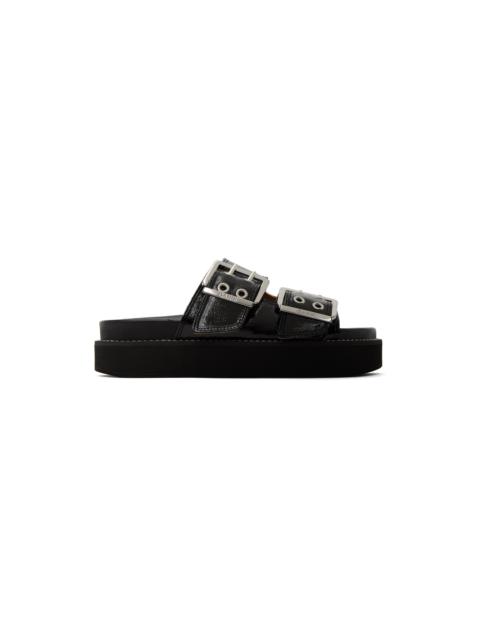 GANNI BLACK LIGHT WEIGHT EVA ASYMMETRICAL SANDALS | REVERSIBLE