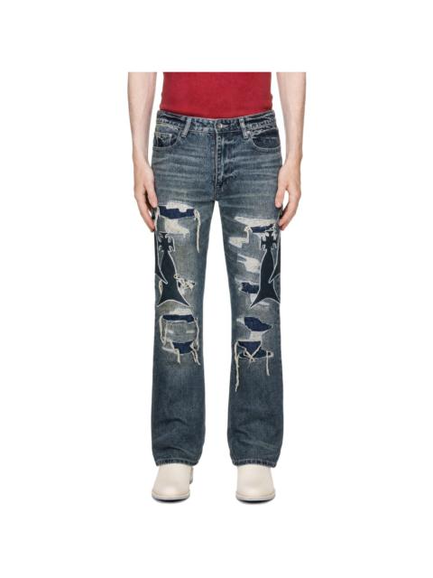 WHO DECIDES WAR Blue Slim Fit Median Wash Repair Jeans