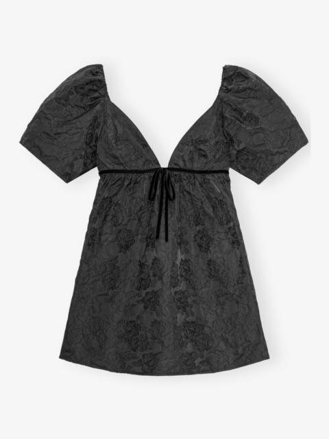 BLACK BOTANICAL JACQUARD MINI DRESS