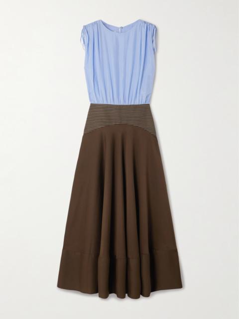 ABADIA Nuri Striped Cotton And Silk-blend And Crepe Midi Dress