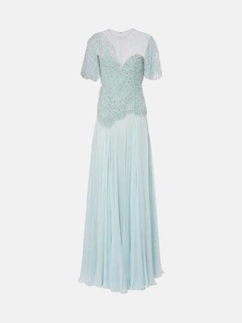 COSTARELLOS Embellished silk-blend georgette gown