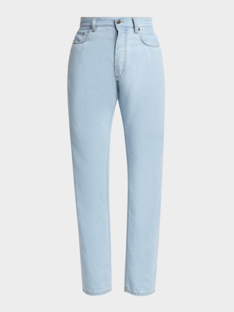 VERSACE Men's Bleached Denim Straight-Leg Jeans