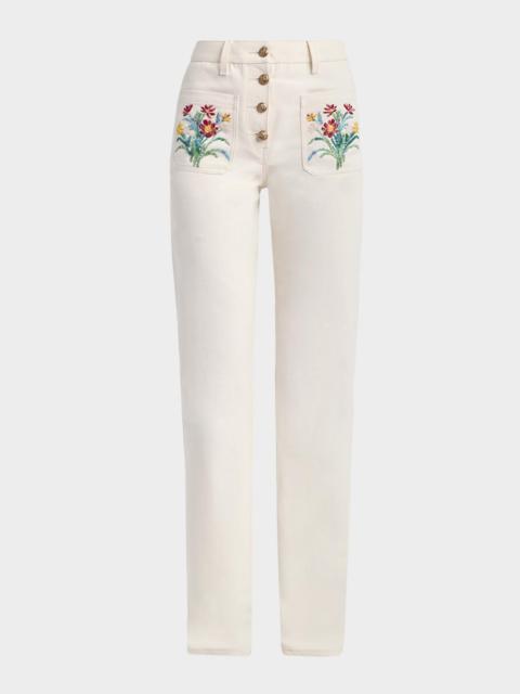 Valentino Beaded Front Pocket Straight-Leg Jeans