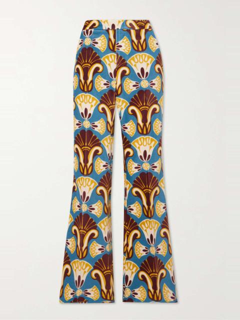 La DoubleJ Saturday Night printed cotton-velvet flared pants