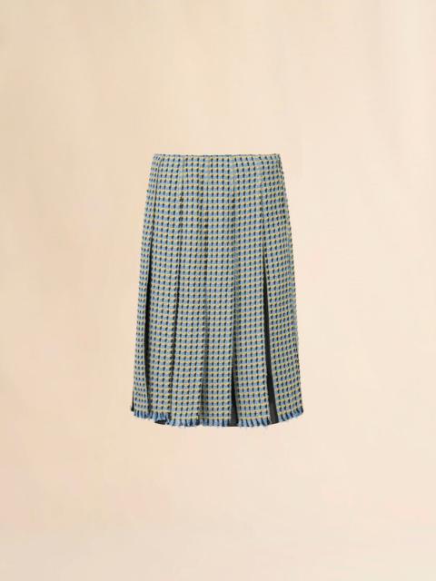 Marni BLUE COTTON TWEED-EFFECT PLEATED SKIRT