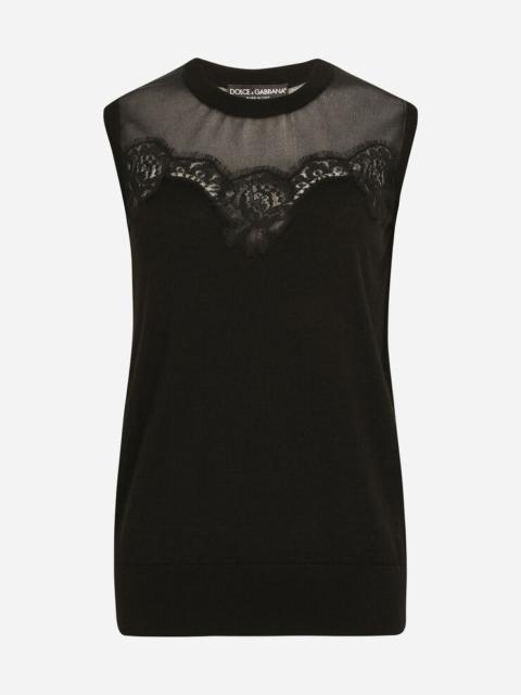 Dolce & Gabbana Sleeveless cashmere and silk sweater with lace