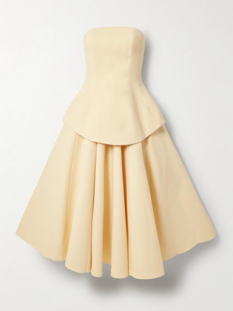 SOLACE LONDON Ada Strapless Layered Gathered Crepe Midi Dress