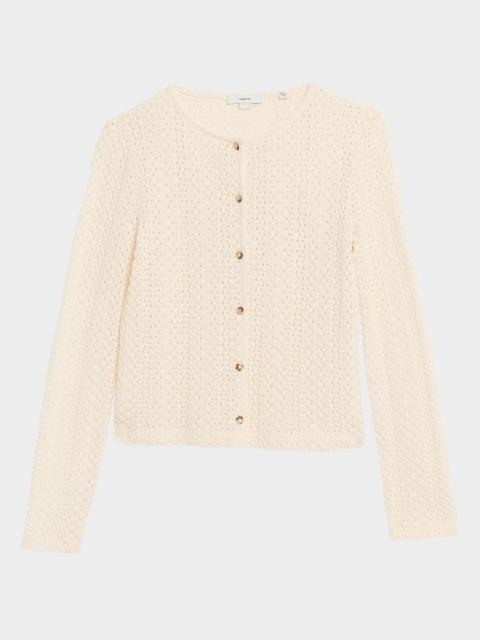 Vince Open-Knit Crewneck Cardigan