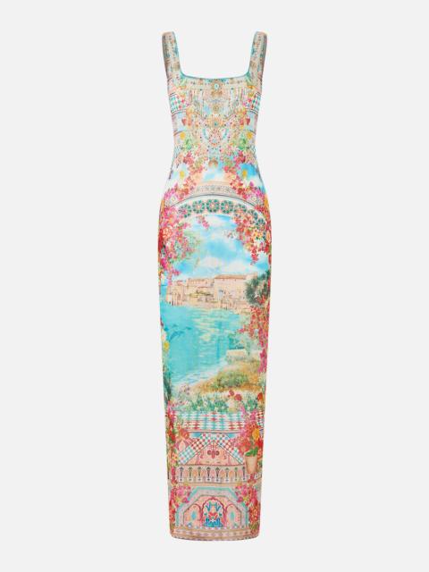 CAMILLA SQUARE NECK BEACH MAXI DRESS W LOW BACK