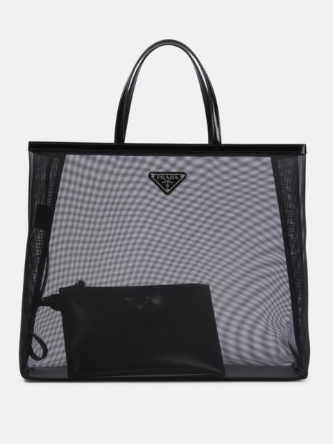 Prada Large leather-trimmed mesh tote