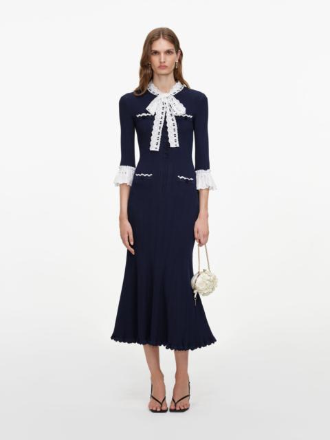 self-portrait Navy Pointelle Lace Knit Midi Dress