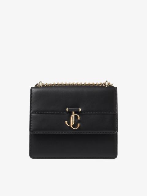 JIMMY CHOO Varenne Quad
Black Leather Shoulder Bag with Gold JC Emblem