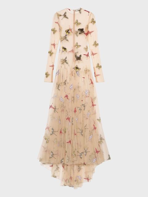 Blumarine LONG TULLE DRESS WITH EMBROIDERY AND APPLIQUÉS