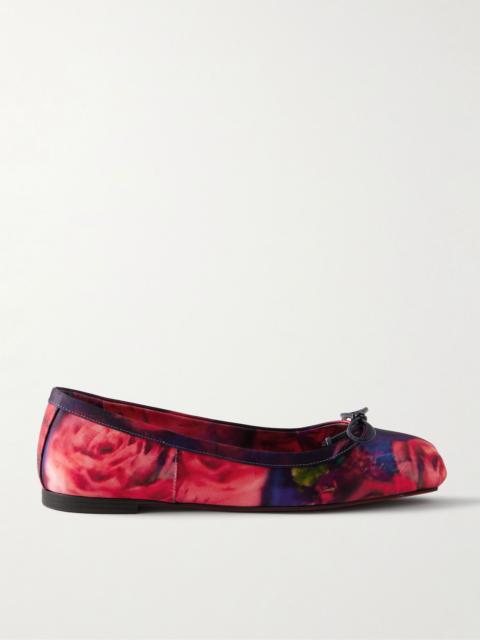 Christian Louboutin Mamadrague bow-detailed floral-print satin-crepe ballet flats Red