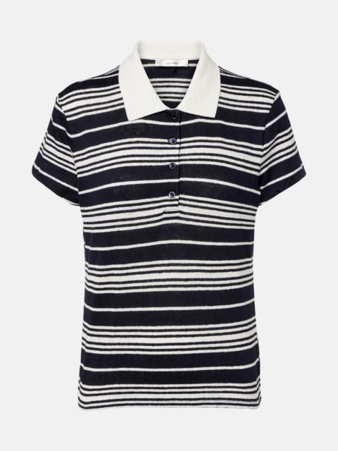 FRAME Striped linen-blend polo shirt