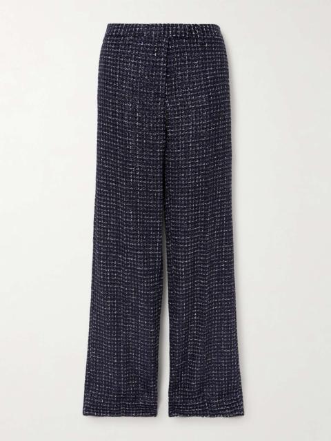 Sequin-embellished metallic tweed straight-leg pants