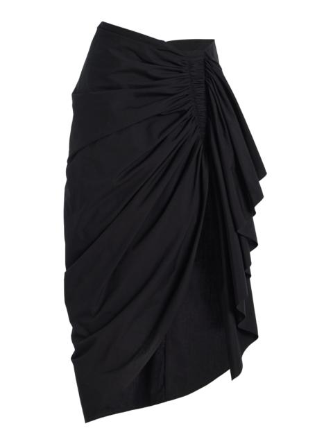 MICHAEL KORS COLLECTION Ruched Washed Cotton-Poplin Pareo Midi Skirt black