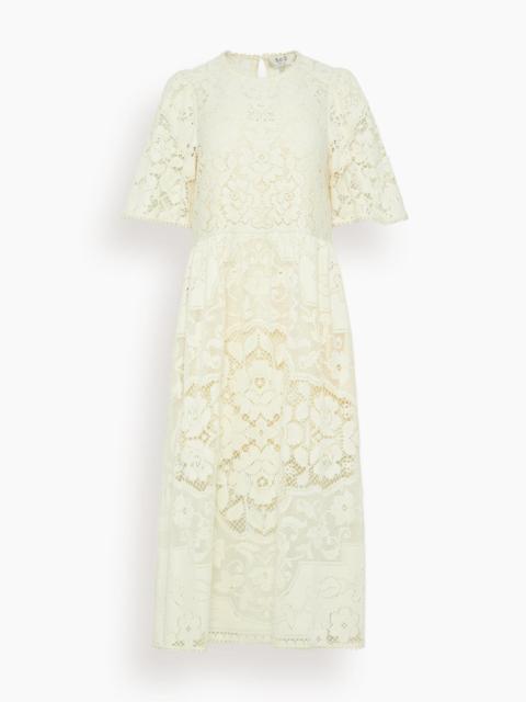 Sea Arianna Lace Short Sleeve Midi Dress in Cream