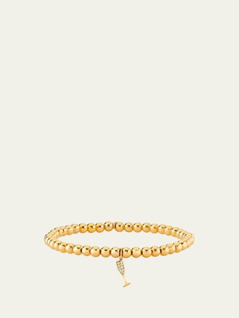 SYDNEY EVAN Small Champagne Glass Charm on 14K Yellow Gold Ball Bracelet
