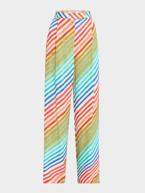 CHRISTOPHER JOHN ROGERS Striped Pleated Wide-Leg Bias Trousers