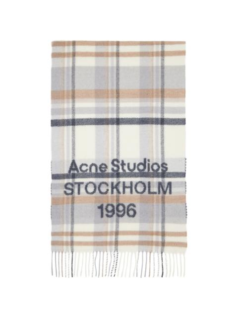 Acne Studios Gray & Beige Check Logo Wide Scarf
