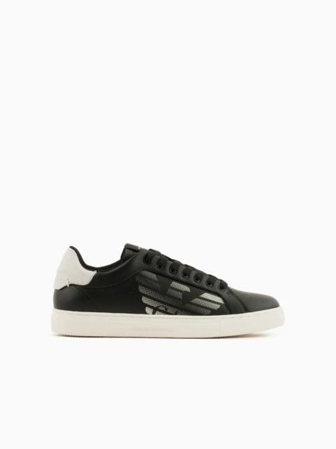 EMPORIO ARMANI ASV regenerated-leather sneakers with oversized eagle and suede back