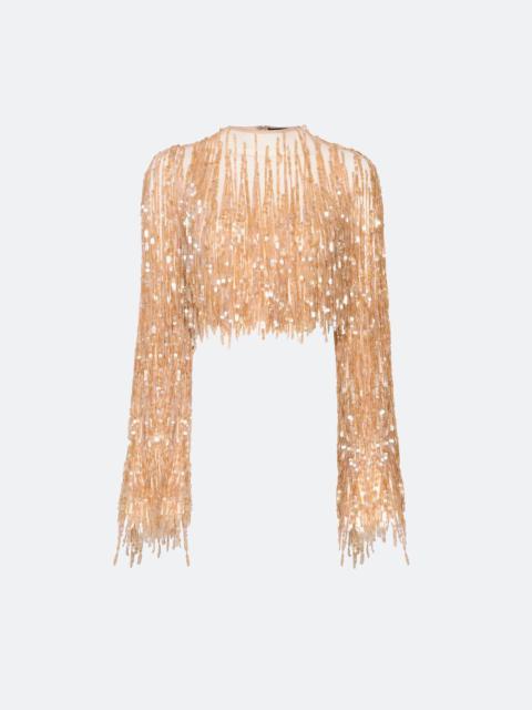 LAPOINTE Fringe Sequin Cropped Top