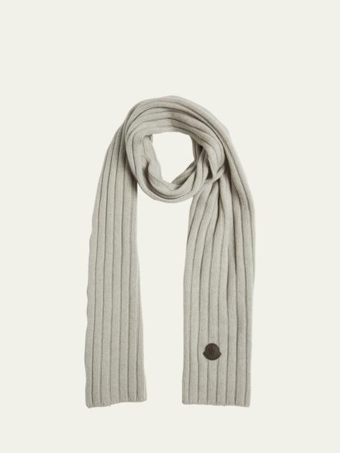 Wool English Rib Scarf with Leather Logo Patch