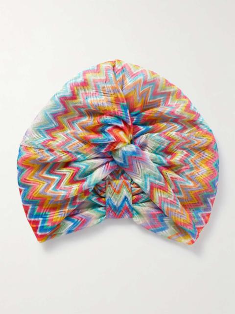 Striped crochet-knit turban