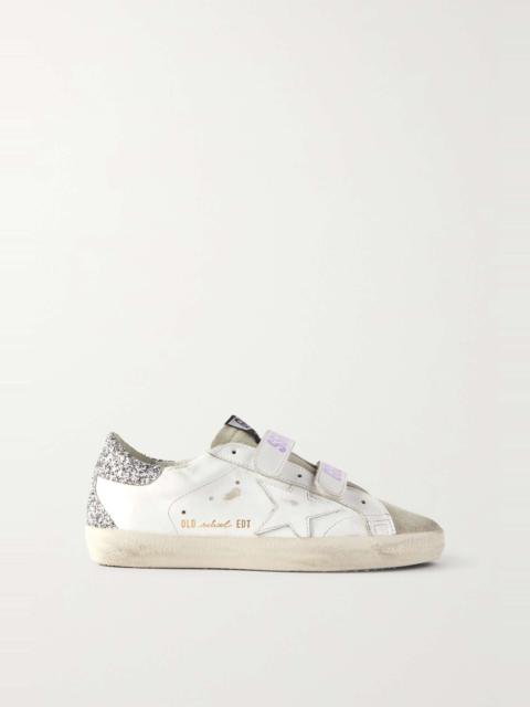 Old School shearling-lined distressed glittered leather sneakers