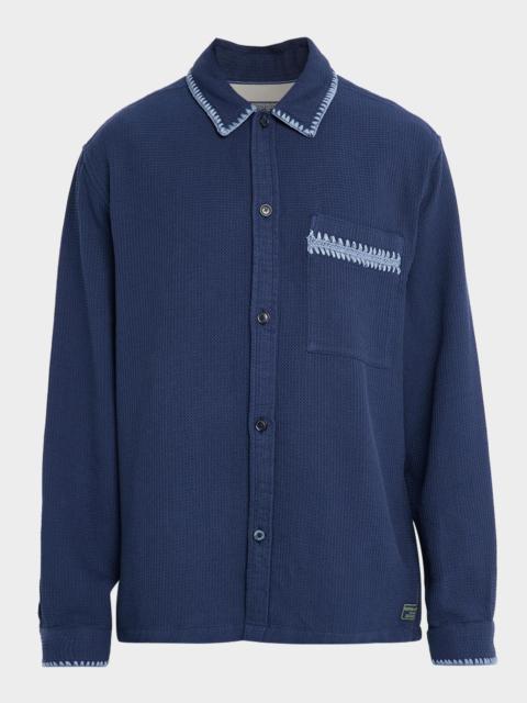 SCOTCH & SODA Men's Embroidered Trim Waffle-Knit Button-Down Shirt