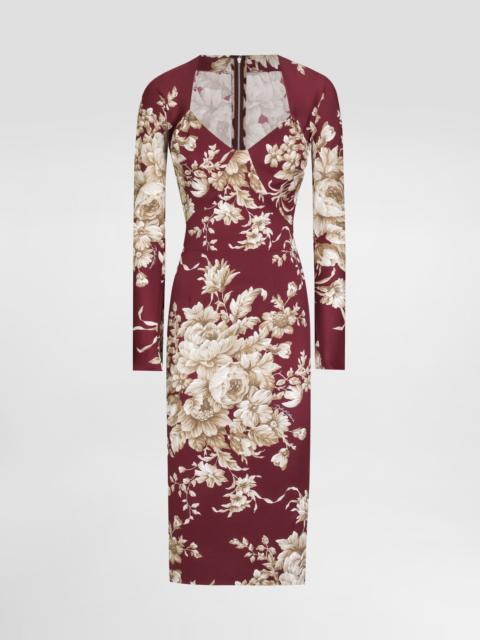 Rose-print charmeuse dress